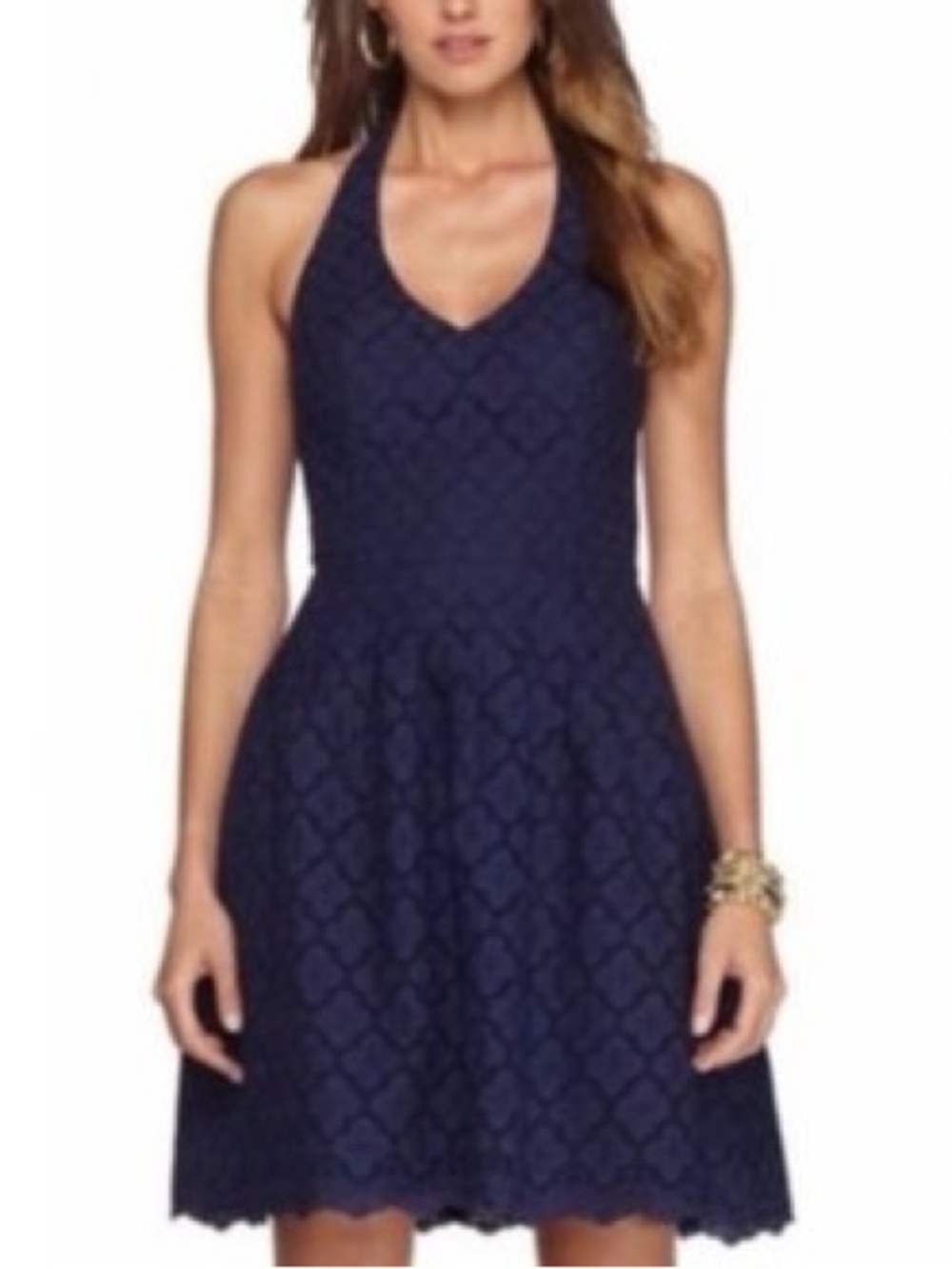 Lilly Pulitzer Women’s Ross Halter Dress Navy Eyelet Cotton Size 6